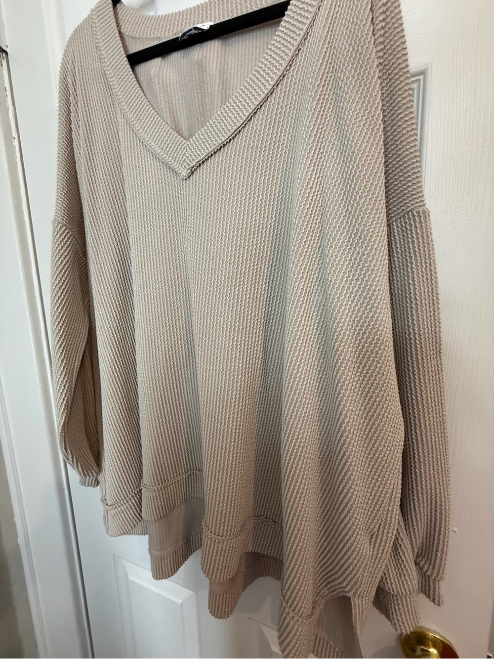 Arula V-Neck Oversized Knit Sweater in Beige